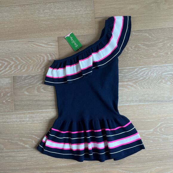Lilly Pulitzer Mandarina Sweater Tank Top True Navy Cracked Up Stripe Small NWT - Picture 4 of 6